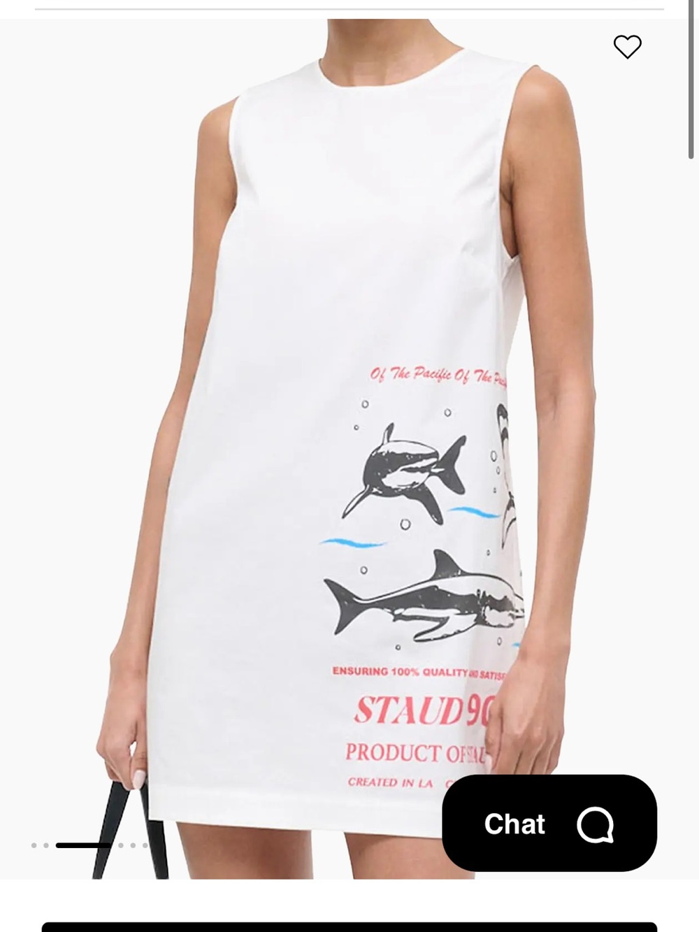STAUD White Shift Dress with Orca & Shark Graphic and Pink Accents - Picture 2 of 3